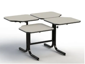 An adjustable table where each quarter can be raised or lowered.