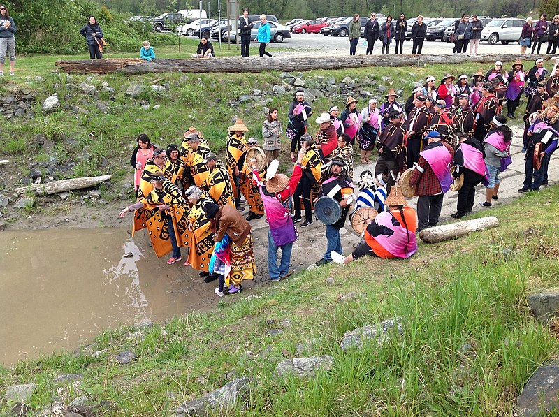 The Kwantlen First Nation at the end of their salmon ceremony