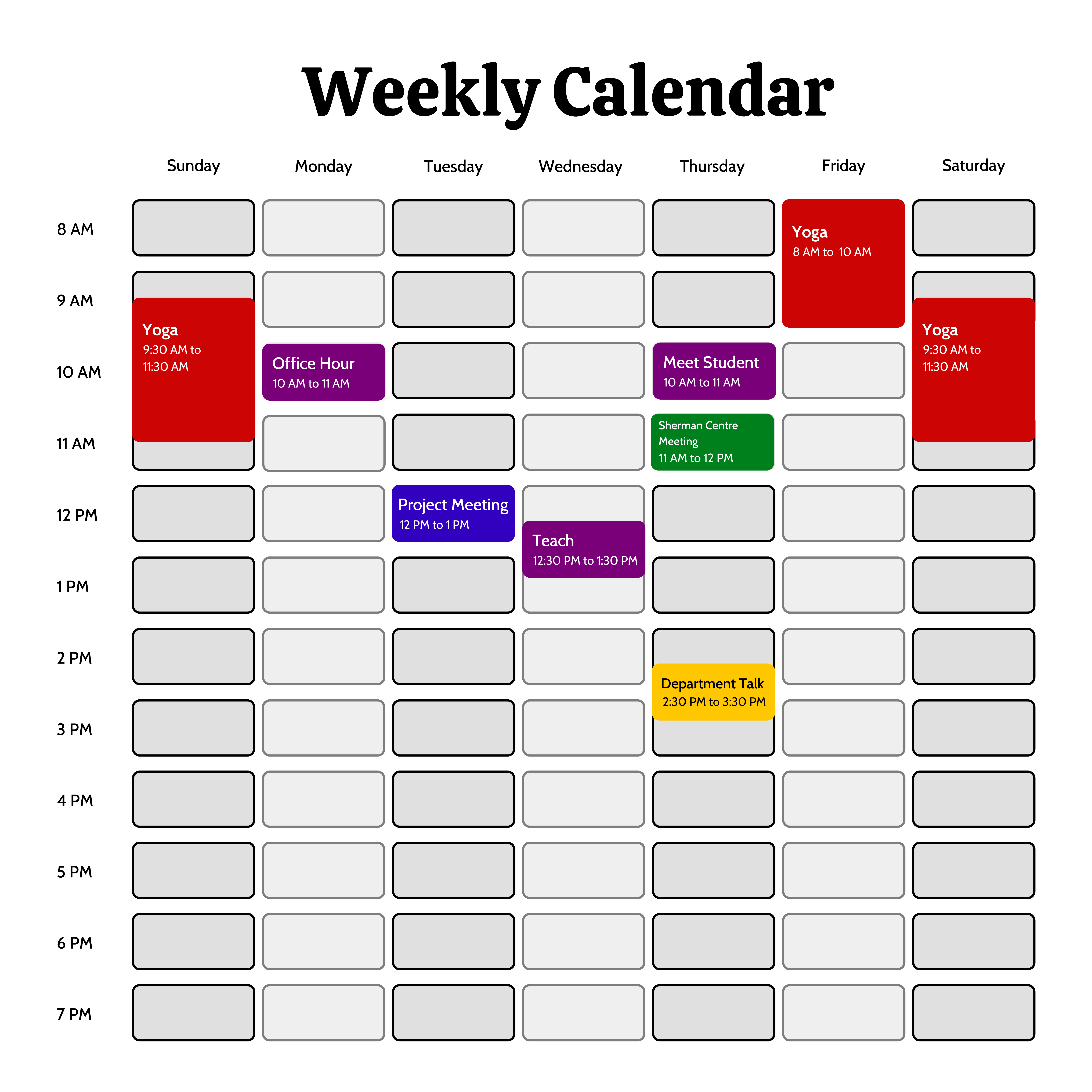 Poorly planned sample weekly schedule with text description below.