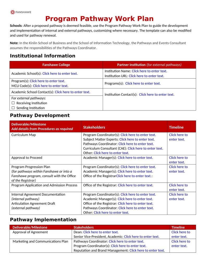 Program Pathway Work Plan screenshot