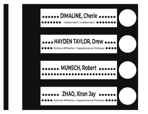 A ballot with a single choice between 4 candidates