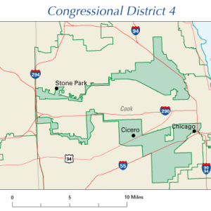An image of a map showing the Illinois Congressional District 4.