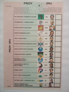 A list of parties with logos, initials, and an image of the leader.