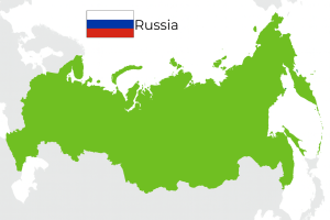 Map of Russia with its flag