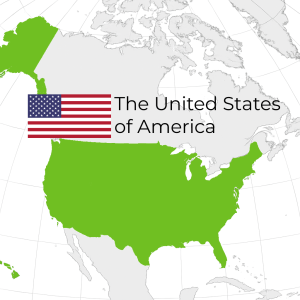 Map of the USA with its flag