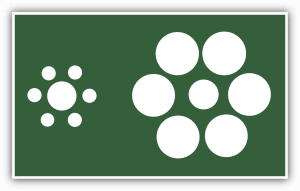 2 circles appear surrounded by other circles. one is surrounded by smaller circles which make it appear larger, the other is surrounded by larger circles making it look smaller.