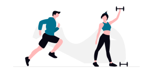 Icon of two people doing different types of workouts (weigh-training versus running)