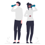Two people drinking energy drinks