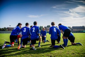 A team huddle.