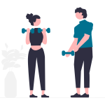 Icon of an athlete working with their personal trainer lifting weights.