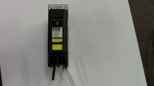 This is a picture of a single pole 15 A 120 V combination type arc fault circuit breaker