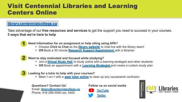 Visit Centennial Libraries and Learning Centers Online