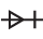 A symbol of a horizontal line intersecting a vertical line and triangle meaning diode