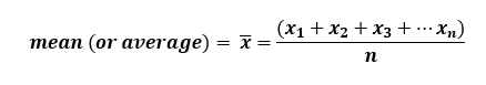 equation. Mean or average = a ratio of the sum of individual values divided by the number of observations