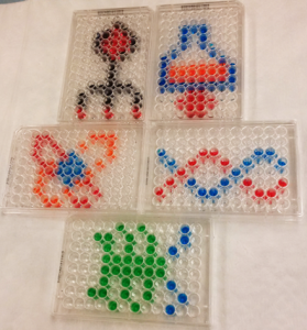 Photograph of typical results from our fun coloring activity using micropipettes