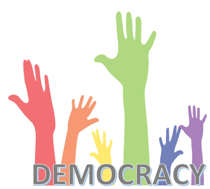 Democracy shown with colourful hands