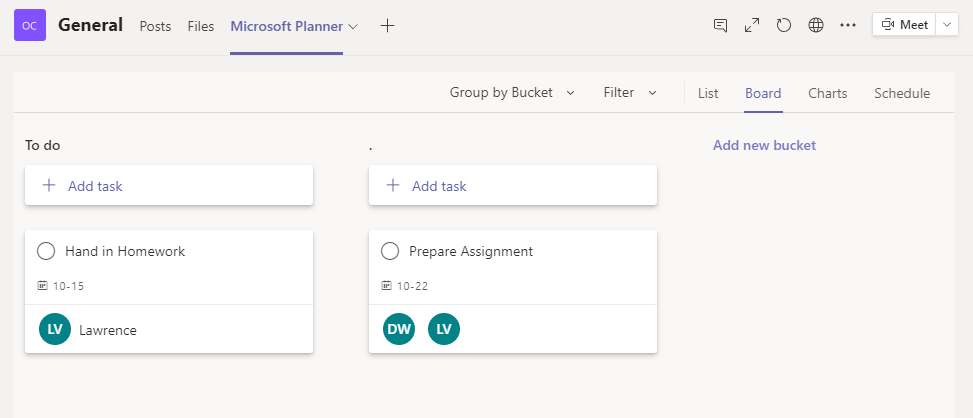 An example image of the Microsoft Planner application being used as a channel tab.