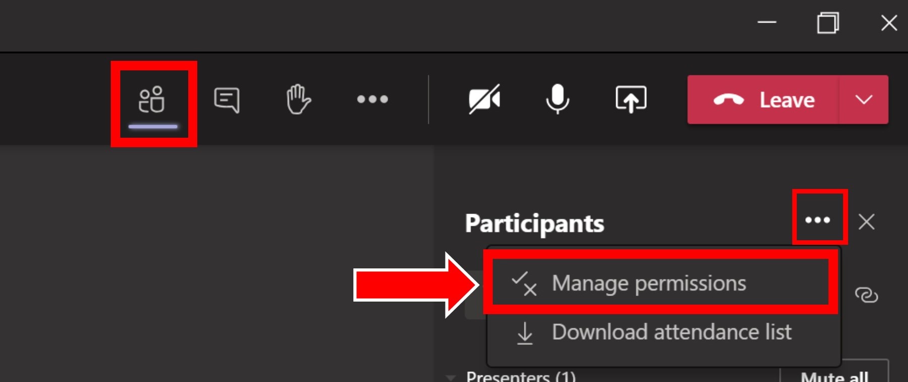 Image showing how to change participant settings