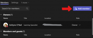 screenshot showing the "add members" option within team channel options