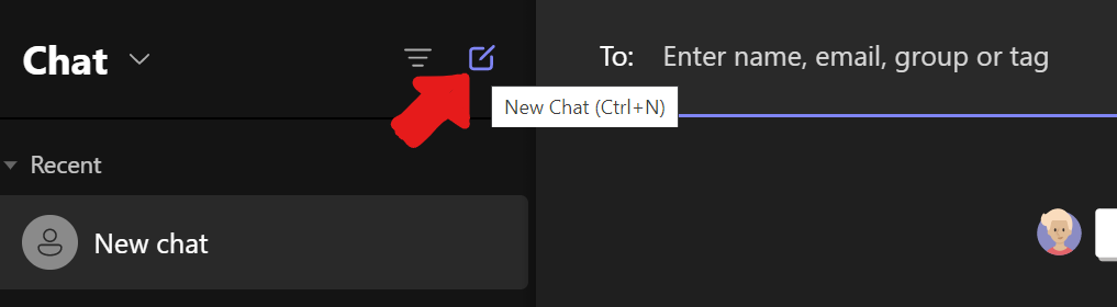 screenshot showing how to start a new chat