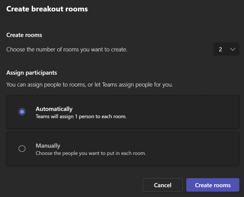 screenshot depicting the preview for breakout room creation