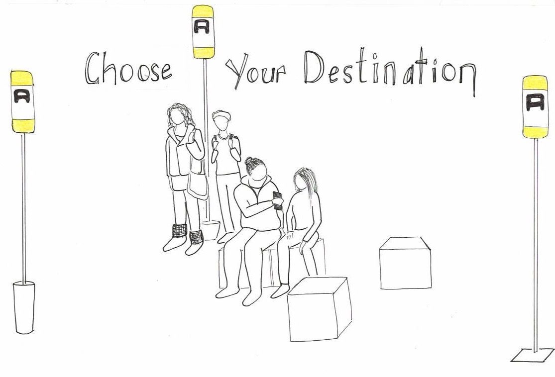 Postcard illustration for the TSDC play, Choose Your Destination.