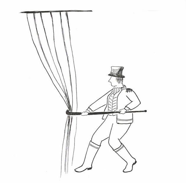 Magician pulling back a curtain
