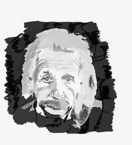 Hand drawn illustration of Einstein.